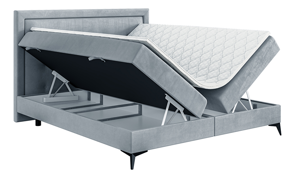 Manželská postel Boxspring 160 cm Hygga (světlomodrá) (s matrací a úl. prostorem)