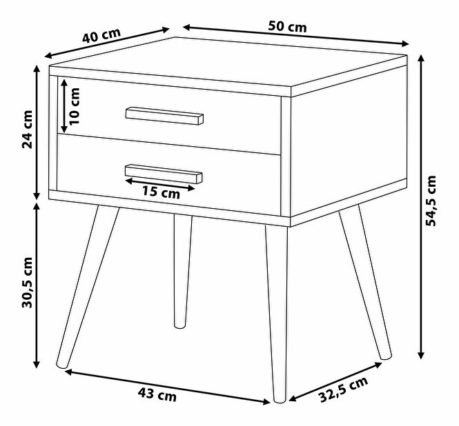 Noční stolek Alberta (bílá) větší (2 zásuvky)