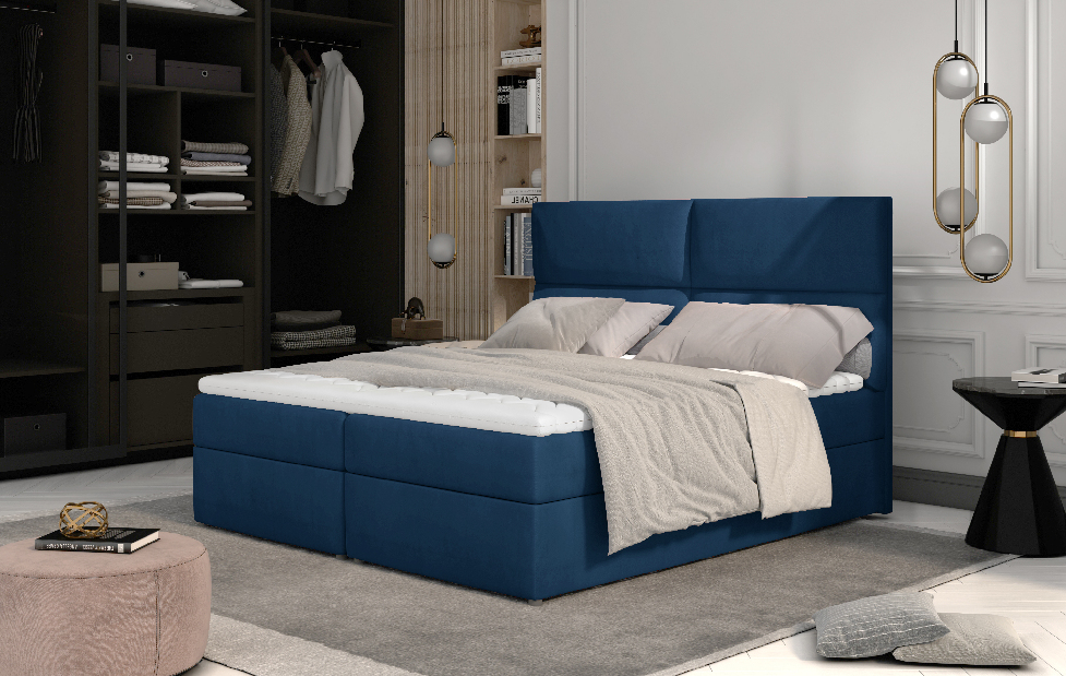 Kontinentální postel 165 cm Alyce (modrá) (s matracemi)