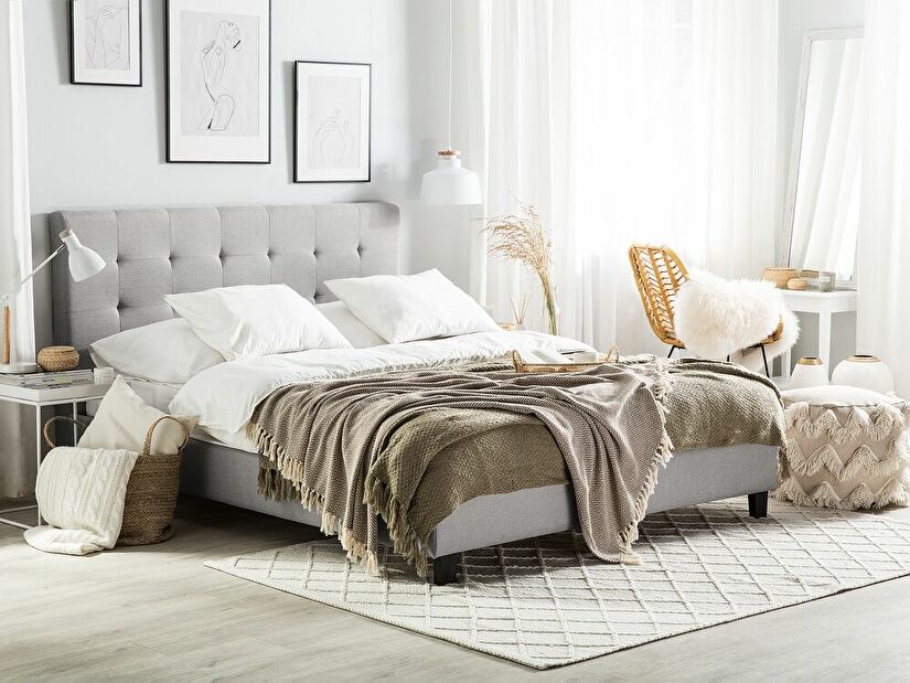 Manželská postel 180 cm Rhiannon (světle šedá) (s roštem a matrací)