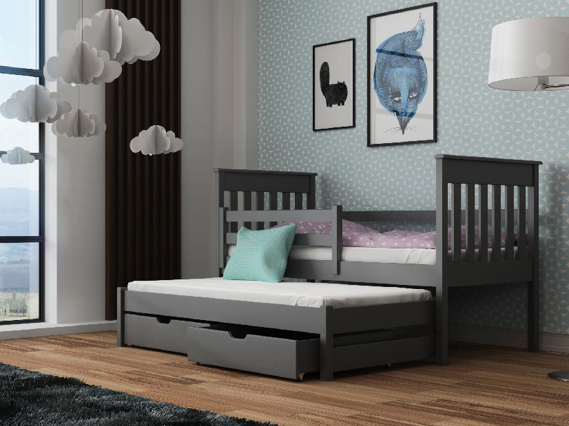 Dětská postel 90 cm TOYA (s roštem a úl. prostorem) (grafit)