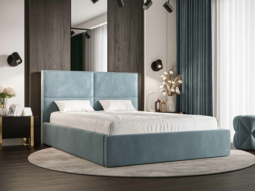 Manželská postel 140 cm Alfonso (modrá) (s roštem a úložným prostorem)