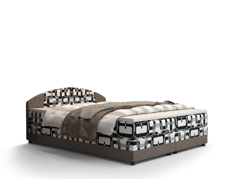 Manželská postel Boxspring 180 cm Orlando (vzor + světle hnědá) (s matrací a úložným prostorem)