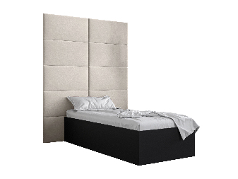 Jednolůžková postel s čalouněným čelem 90 cm Brittany 1 (černá matná + krémová) (s roštem)