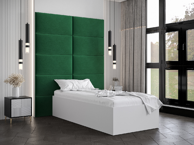 Jednolůžková postel s čalouněným čelem 90 cm Brittany 1 (bílá matná + zelená) (s roštem)