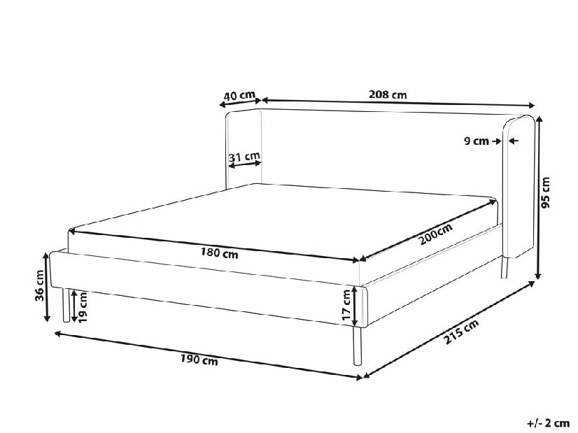 Manželská postel 180 cm Aimei (béžovošedá) (s roštem)