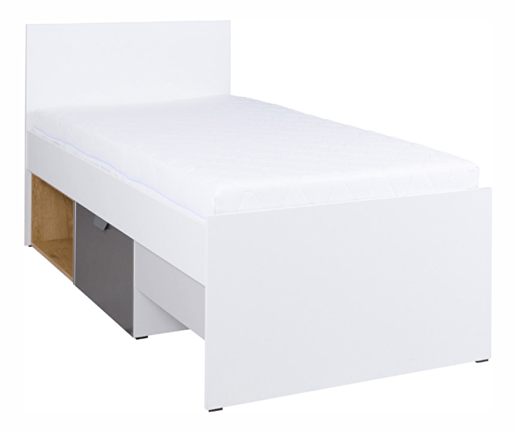 Jednolůžková postel 90 cm typ 15 Sinny (bílá + grafit + dub lefkas)