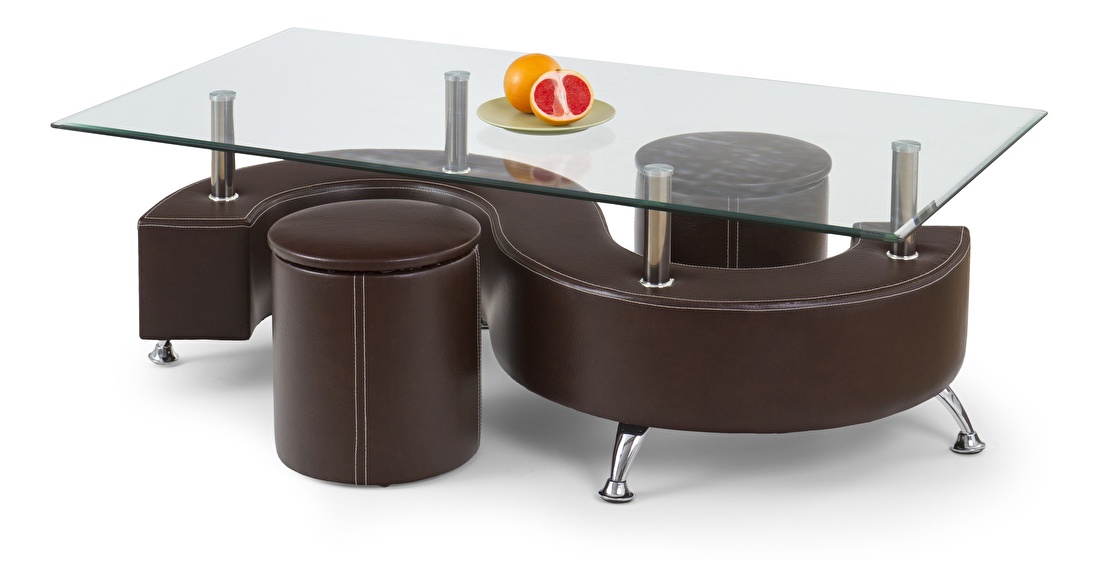 Konferenční stolek NINA 3 H tmavohnědá (s taburetkami)