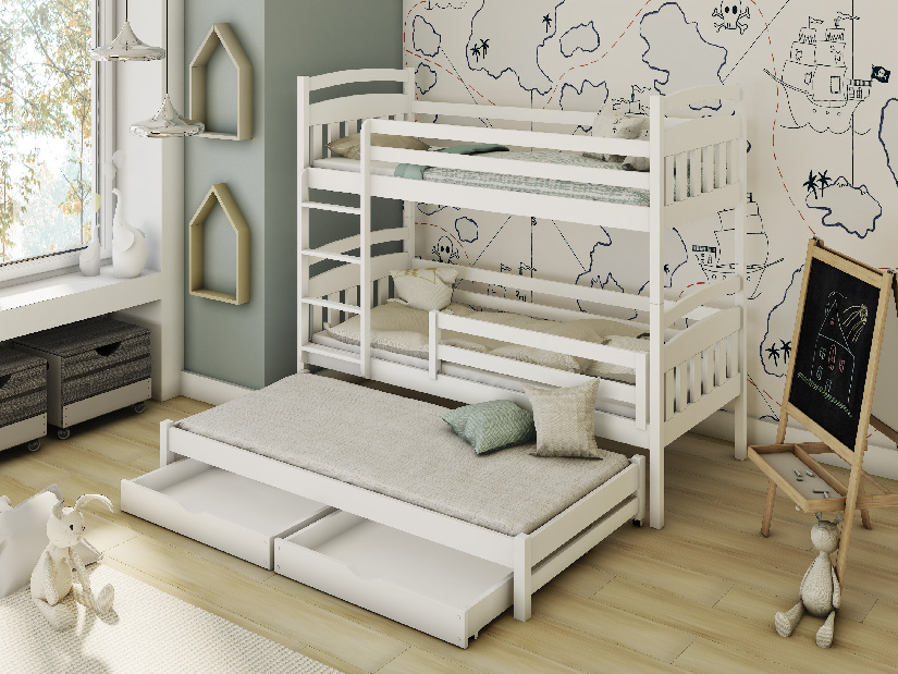 Dětská postel 80 cm ANIE (s roštem a úl. prostorem) (bílá)