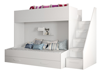 Dětská kombinovaná postel 90 cm Puro 16 (matná bílá + bílý lesk + bílé úchytky)