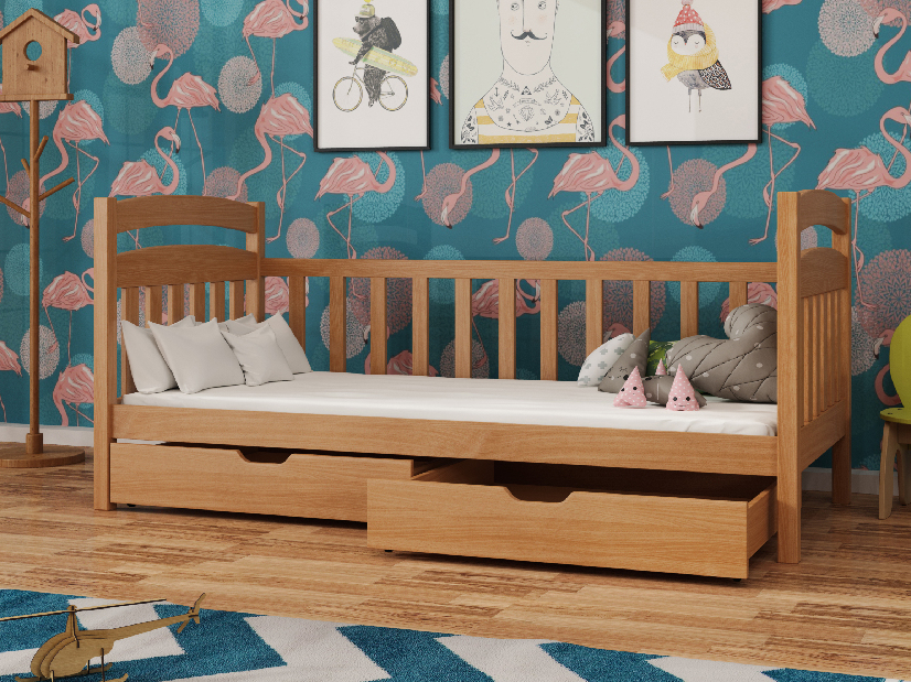 Dětská postel 90 cm Tobie (s roštem a úl. prostorem) (buk)
