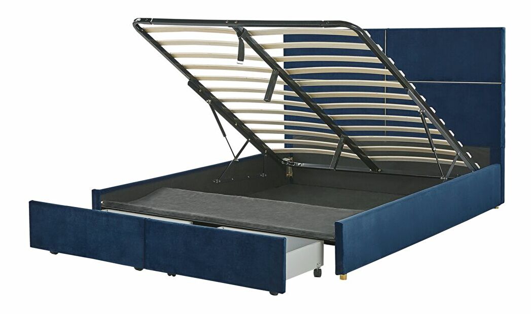 Manželská postel 160 cm Vissarion (modrá) (s roštem a úložným prostorem)