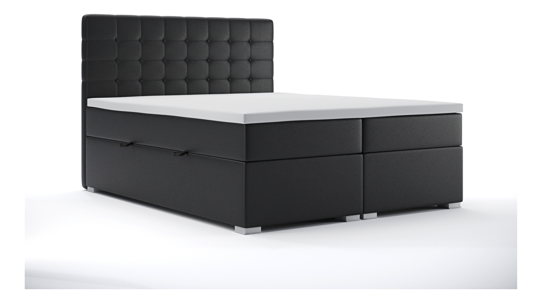 Kontinentální postel 160 cm Clady (černá ekokůže) (s úložným prostorem)
