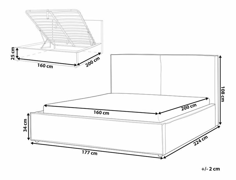 Manželská postel 160 cm Moiza (tmavě šedá) (s roštem) (s úl. prostorem)