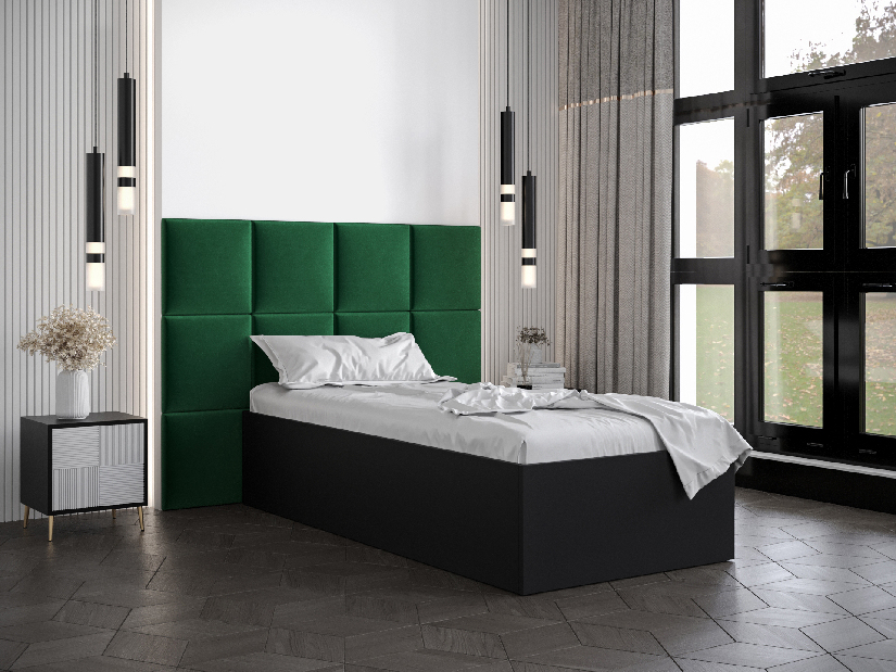 Jednolůžková postel s čalouněným čelem 90 cm Brittany 4 (černá matná + zelená) (s roštem)