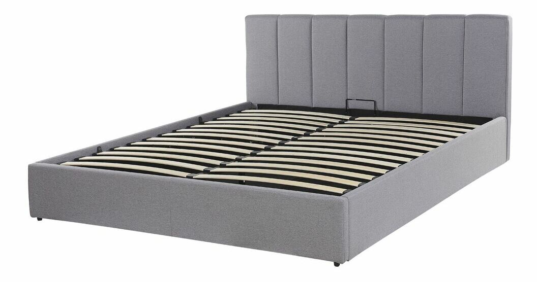Manželská postel 160 cm DARGAN (šedá) (textil) (s roštem a úl. prostorem)