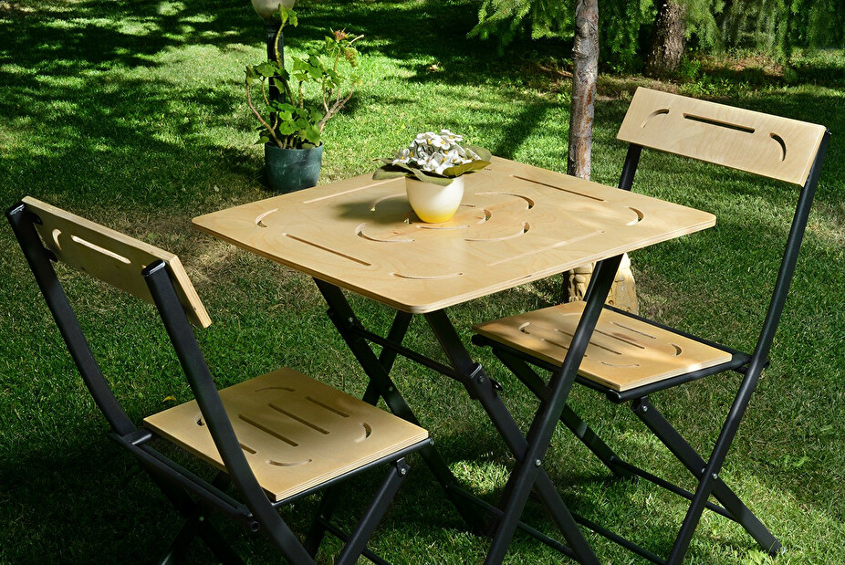Sada zahradního stolu a židlí (3 kusy) Bonita (hnědá + černá)