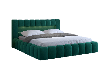 Manželská postel 160 cm Luxa (tmavě zelená) (s roštem, úl. prostorem a LED)
