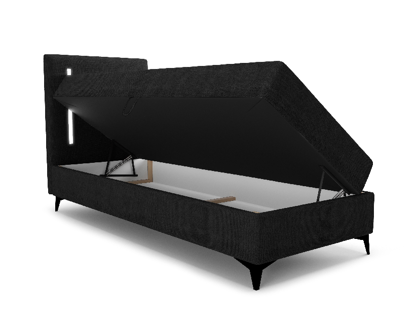 Jednolůžková postel 80 cm Ortega Comfort (černá) (s roštem a matrací, s úl. prostorem) (s LED osvětlením)