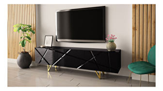 TV stolek/skříňka 180 Nivotis 01 (černá + černý lesk + zlatá) *výprodej