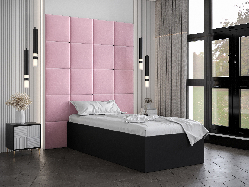 Jednolůžková postel s čalouněným čelem 90 cm Brittany 3 (černá matná + růžová) (s roštem)