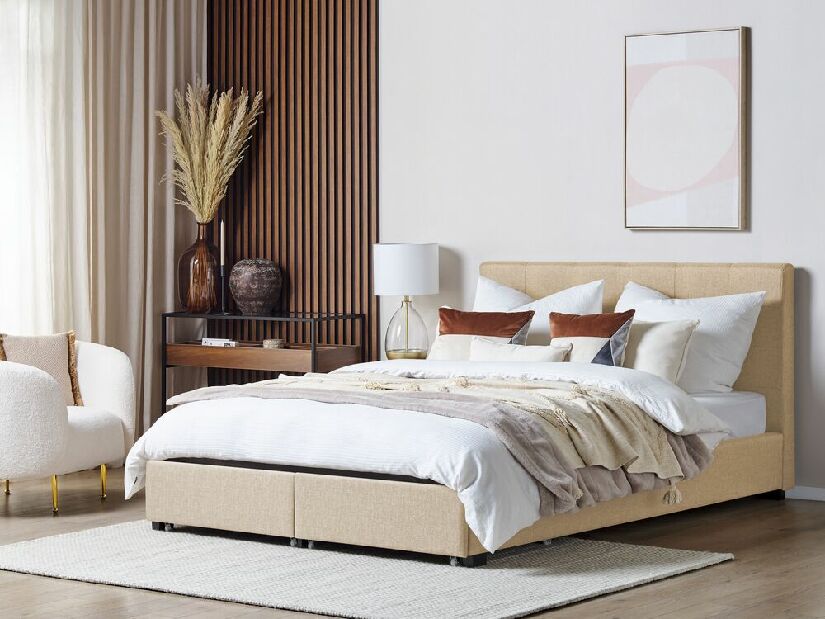 Manželská postel 180 cm Rhiannon (béžová) (s roštem a úložným prostorem)