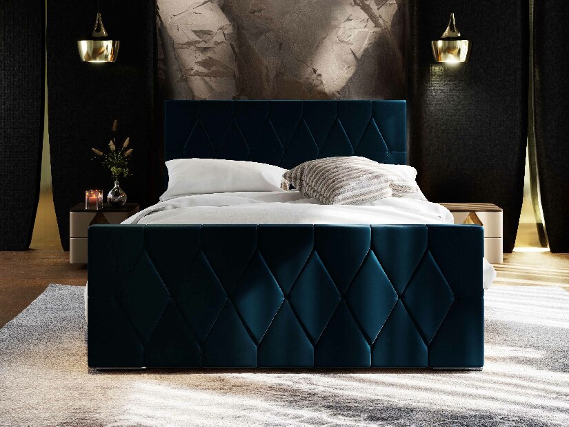 Manželská postel 140 cm Alex (tmavě modrá) (s roštem a úložným prostorem)