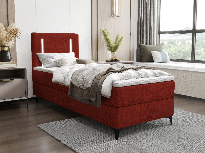 Jednolůžková postel 80 cm Ortega Comfort (červená) (s roštem a matrací, bez úl. prostoru) (s LED osvětlením)