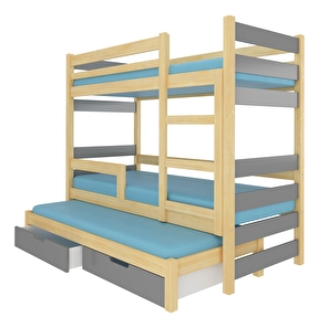 Patrová dětská postel 180x75 cm Karin (s roštem a matrací) (borovice + šedá)