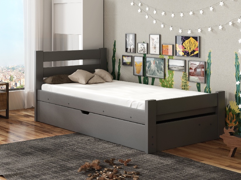 Dětská postel 80 cm Nia (s roštem a úl. prostorem) (grafit)