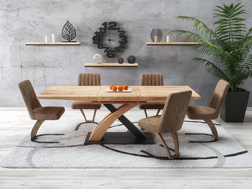 Rozkládací jídelní stůl 160-240 cm Suena (přirodně dřevo + černá) (pro 6 8 osob)