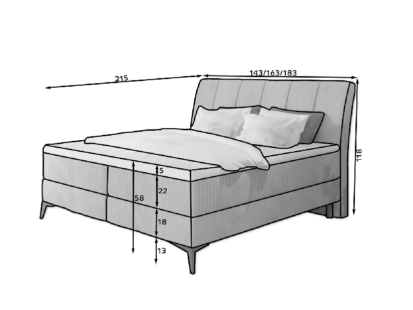 Manželská postel Boxspring 160 cm Alberto (šedá) (s matracemi)