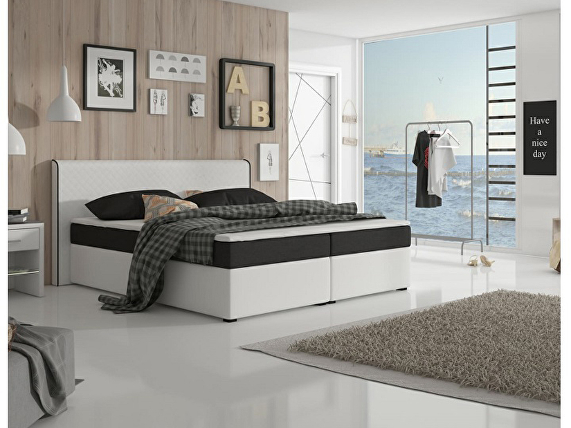 Manželská postel Boxspring 180 cm Novara komfort (bílá + černá) (s matrací a roštem) *výpredaj