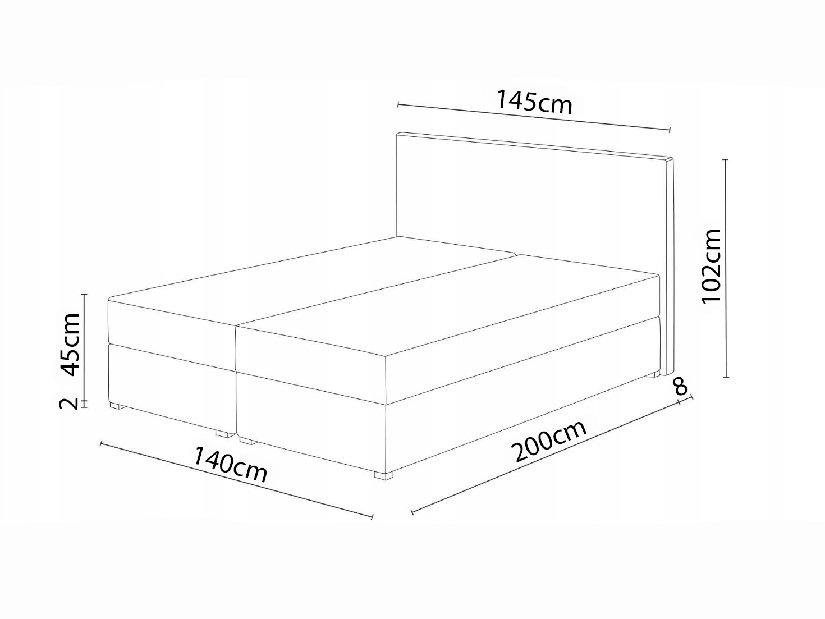 Kontinentální postel 140x200 cm Karum (černá) (s roštem a matrací)