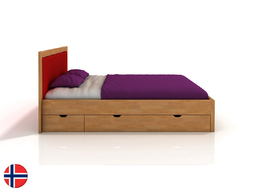 Manželská postel 200 cm Naturlig Manglerud High Drawers (buk)