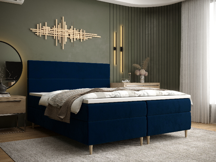 Manželská postel Boxspring 180 cm Flu Comfort (tmavě modrá) (s matrací a úložným prostorem)