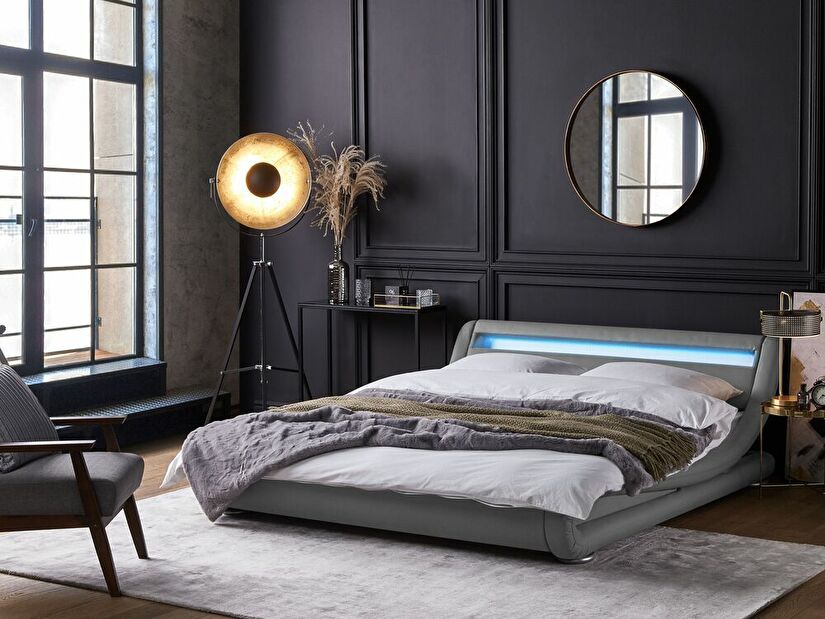 Manželská postel 180 cm AVENUE (s roštem a LED osvětlením) (šedá)