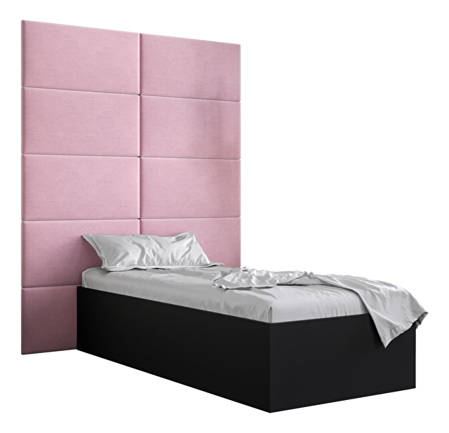 Jednolůžková postel s čalouněným čelem 90 cm Brittany 1 (černá matná + růžová) (s roštem)