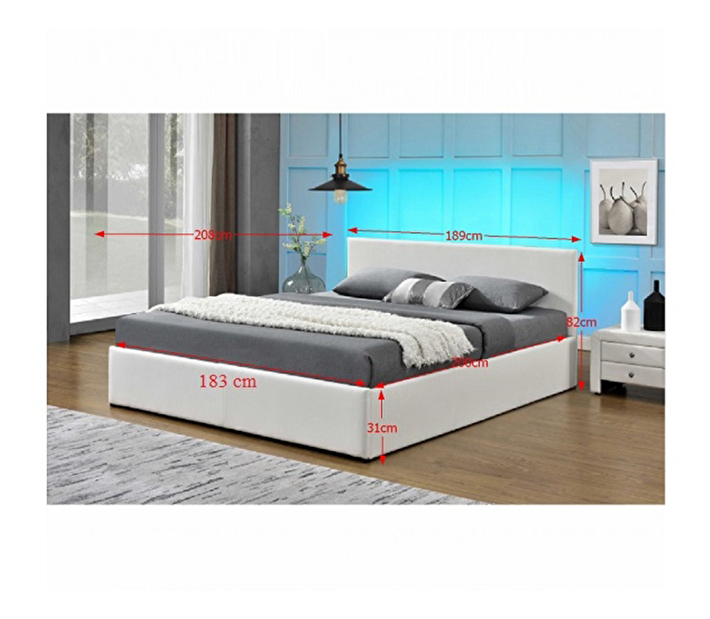 Manželská postel 180 cm Jora (s roštem, úl. prostorem a LED)