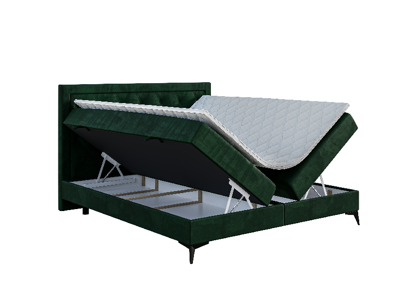 Manželská postel Boxspring 180 cm Dustin (tmavě zelená) (s matrací a úl. prostorem)