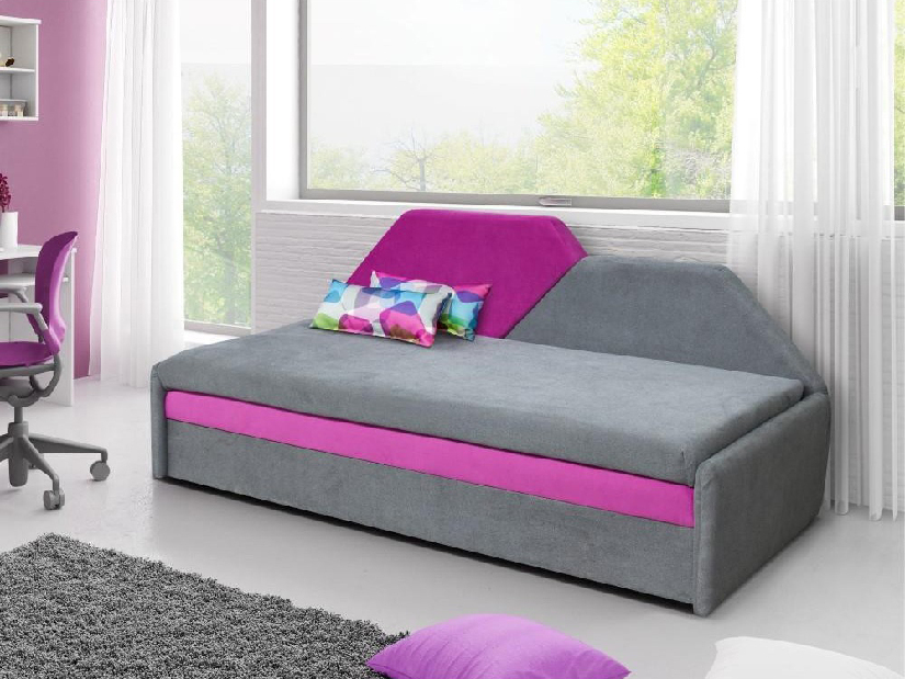 Jednolůžková postel (válenda) 80 cm Maneg (šedá + růžová)