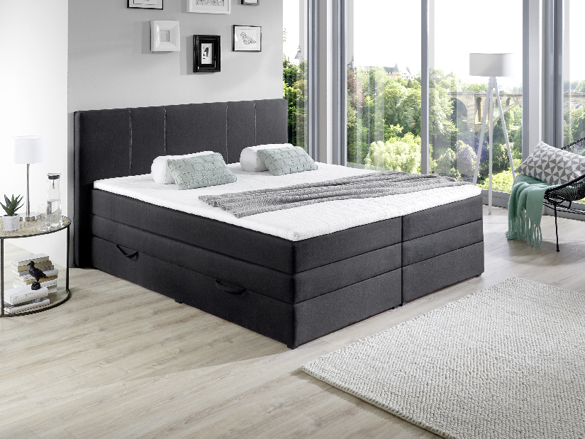 Manželská postel Boxspring 180 cm Thalia 1090 (černá) (s matracemi)