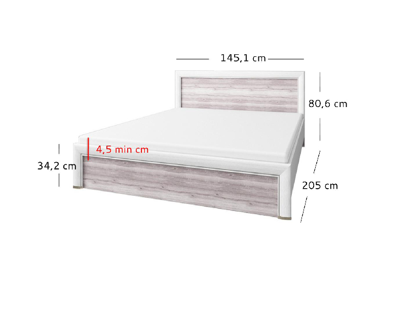 Manželská postel 140 cm ORONTES (krémová + dub ancona) (s roštem)