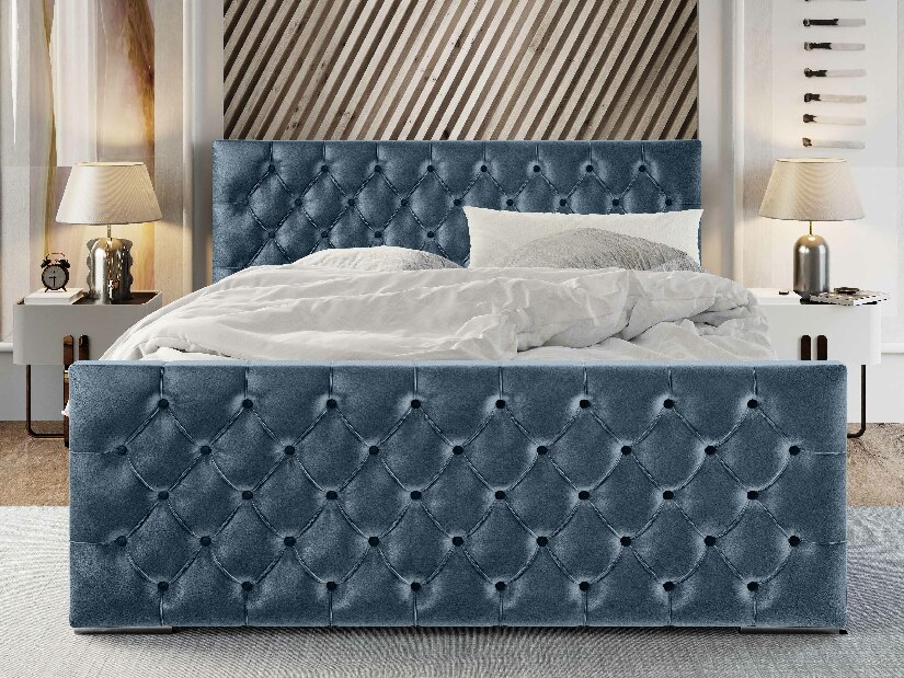 Manželská postel 180 cm Velva (modrá) (s roštem a úložným prostorem)