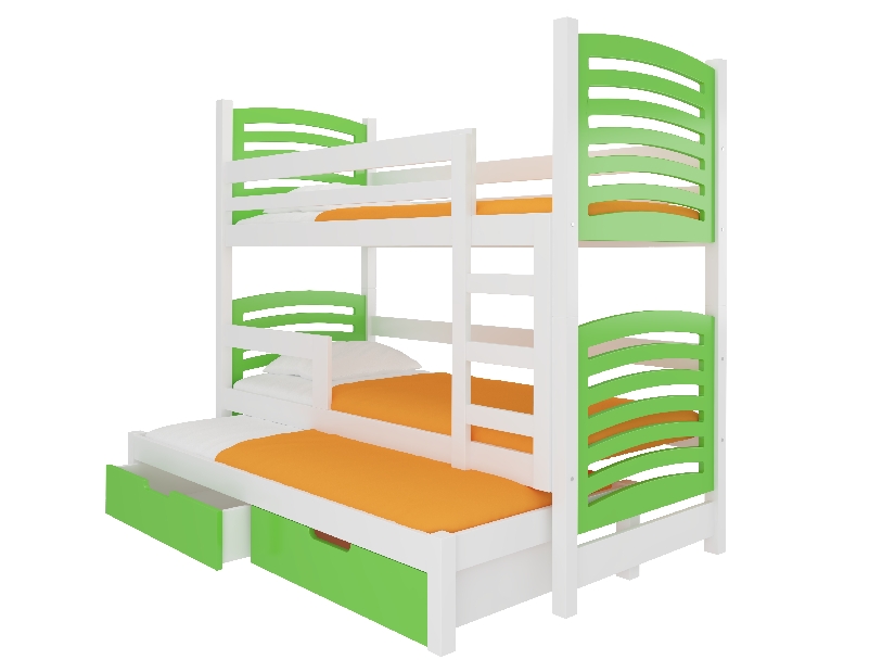 Patrová dětská postel 180x75 cm Stanislava (s roštem a matrací) (bílá + zelená)