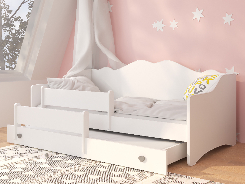 Rozkládací dětská postel 160x80 cm Ester II (s roštem a matrací) (bílá + šedá)