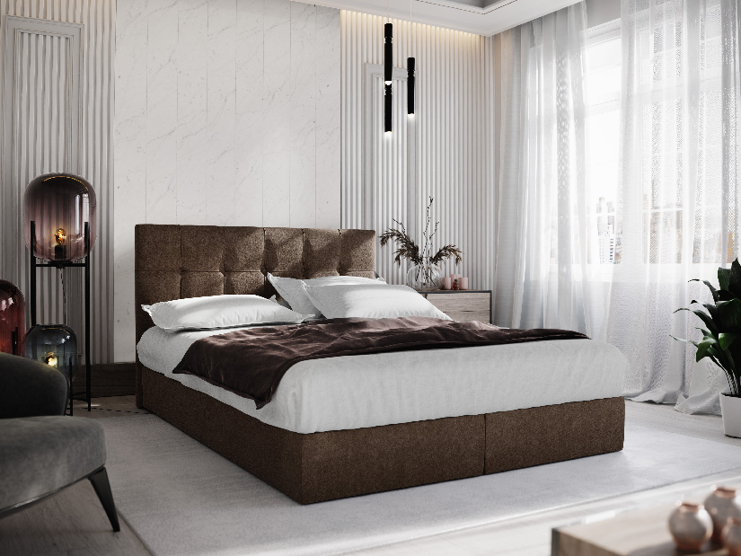 Manželská postel Boxspring 180 cm Porto Comfort (tmavě hnědá) (s matrací a úložným prostorem)