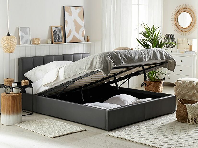 Manželská postel 180 cm DARGAN (šedá) (umělá kůže) (s roštem a úl. prostorem)