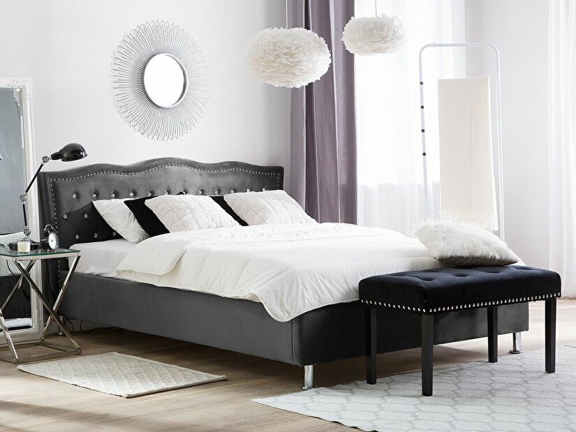Manželská postel 180 cm MATH (s roštem a úl. prostorem) (tmavě šedá sametová)