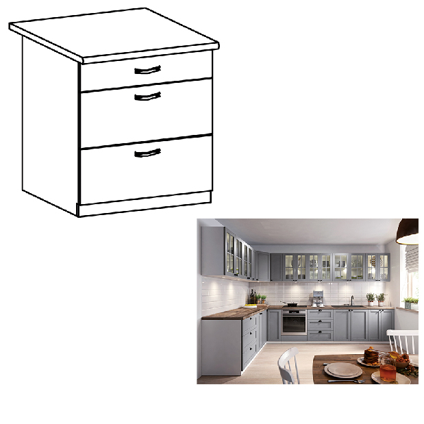 Dolní kuchyňská skříňka D80S3 Lanaya (bílá + šedá matná)